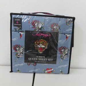 Ed Hardy Blue Skull and Dagger Queen Sheet Set 6-piece
